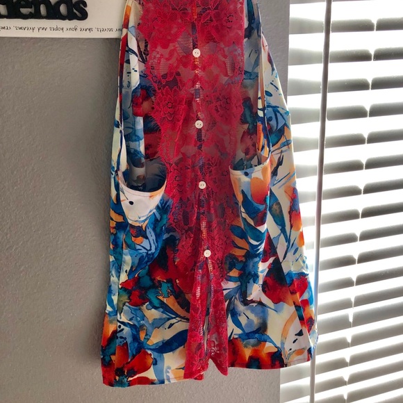 SOLD—Tropical tank top with lace back - Picture 2 of 3